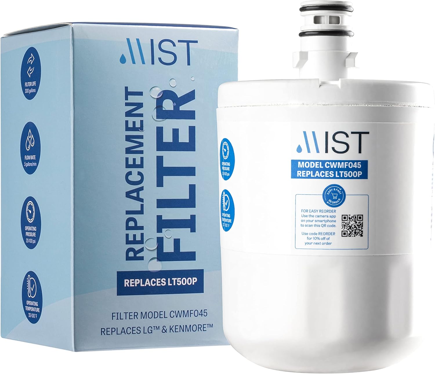 Mist 5231JA2002A Refrigerator Water Filter Replacement for LG LT500P, ADQ72910911, Kenmore 9890, Fridge LFX25974ST – NSF 42 Certified – 3 pack