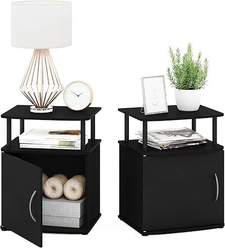 Miniatura 44 de Furinno JAYA - Mesita de noche para sofá lateral con puerta, paquete de 1, nogal Columbia/negro Columbia Nogal/Negro,Ámbar Pino/Negro,Negro -,Roble