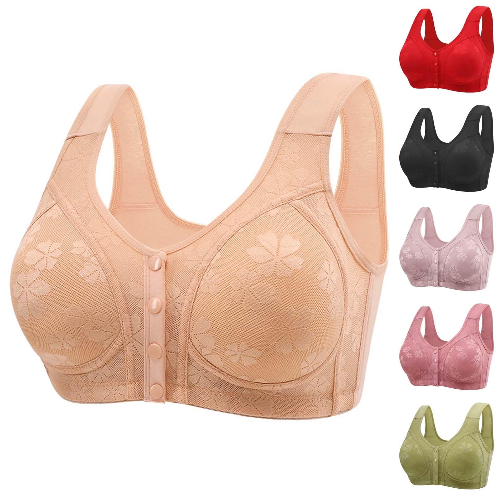 Daisy Bras for Older Women Front Closure Convenient Everyday Bras Mid Buttons Comfortable No Underwire Gathering Bras Small 9-beige