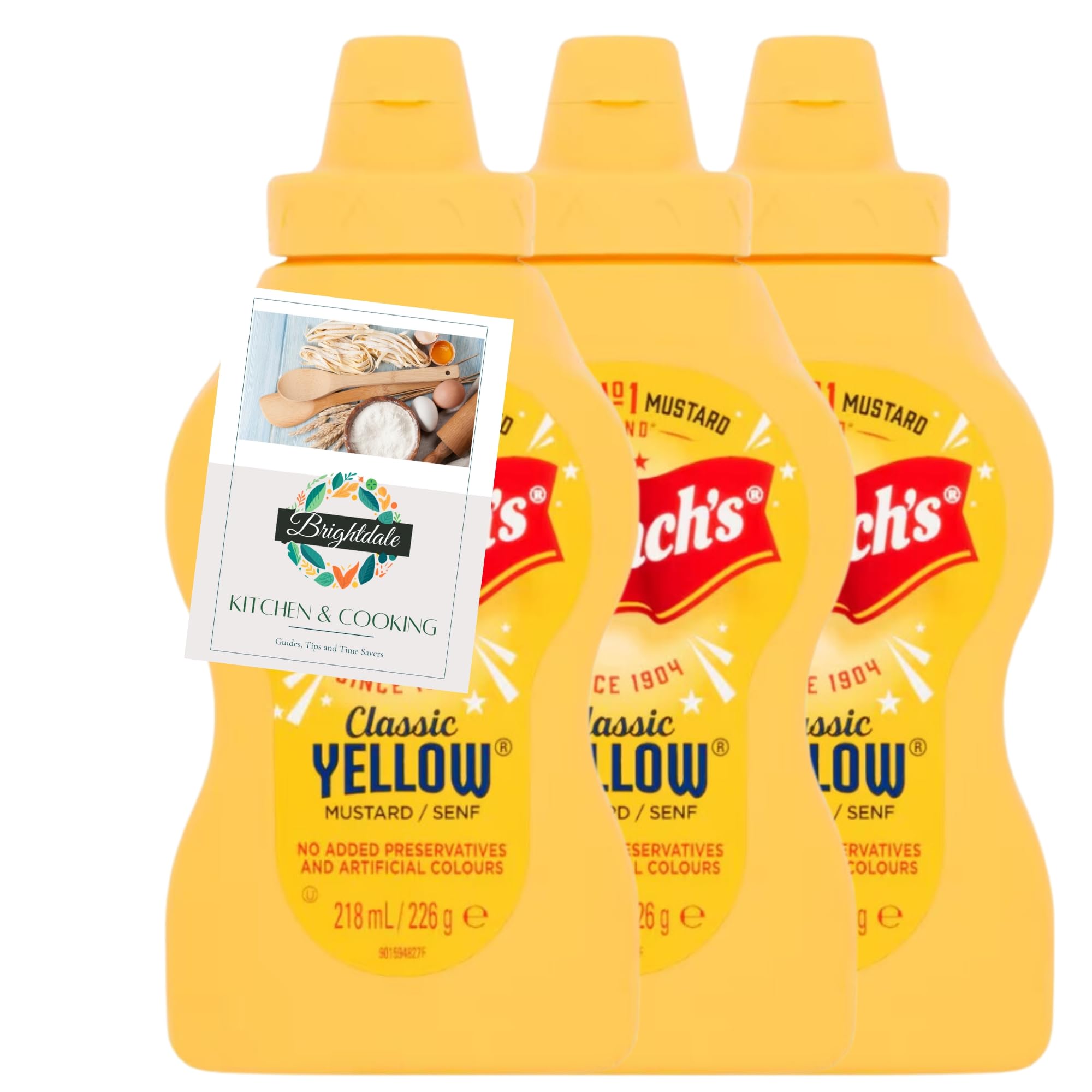 American Mustard Bundle with Frenchs Classic Yellow Mustard 226g 3 Pack + Brightdale Kitchen Booklet
