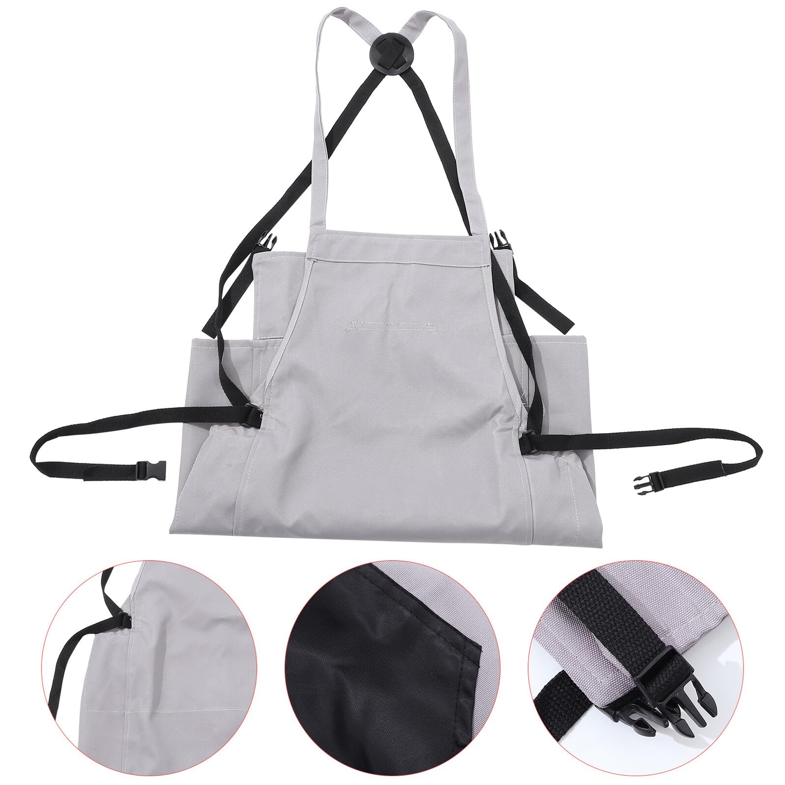 Tablier de Jardinage en Tissu Oxford Résistant Gris avec Poche Grosse Capacité Ceinture Ajustable Cueillette de Fruits et Légumes Jardin Verger