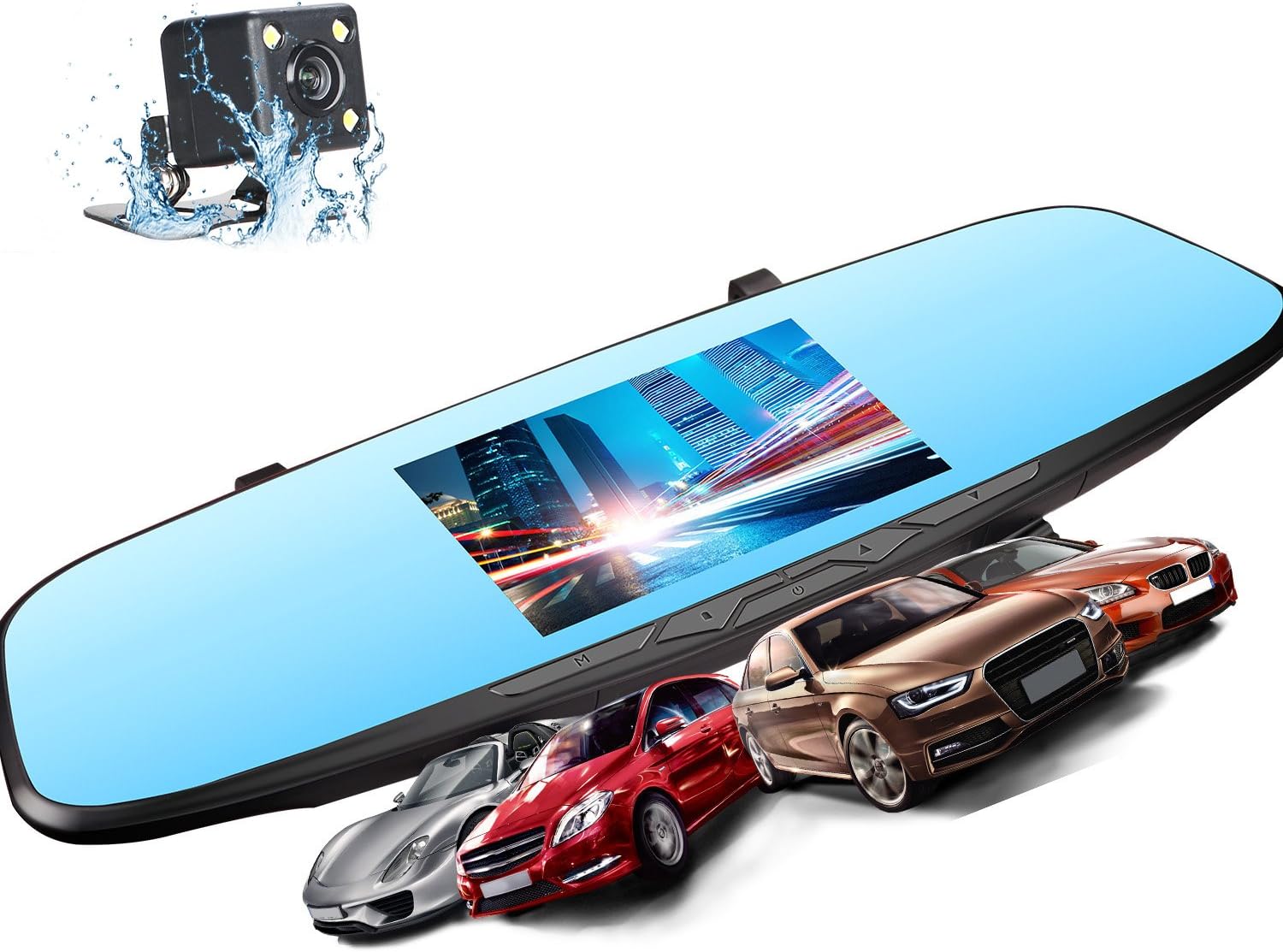 Mirror Dash Cam, JVIN Car Video Recorder 4.5" Touch Screen Rear View Cameras Dual Lens Dashboard HD Mirror Backup Camera 170 Wide Angle Lens DVR G-Sensor Loop Recording R10