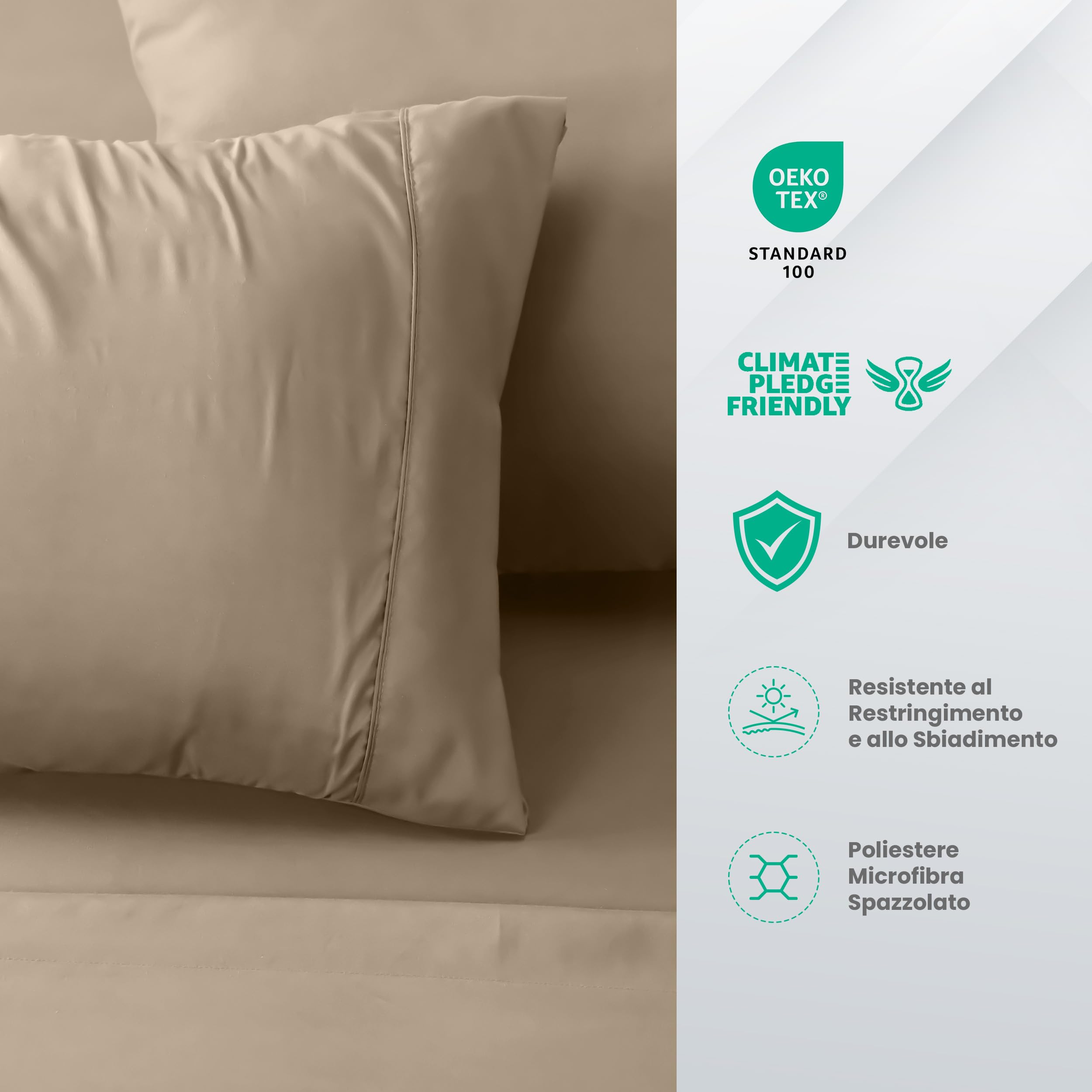 Utopia Bedding - Set Lenzuola Letto Matrimoniali 4 Pezzi 180x200 cm - Spazzolata Poliestre di Microfibra - Oeko-Tex Certificato - Lenzuolo con Angoli, Lenzuolo Piatto e 2 Federe 50x75, Sabbia