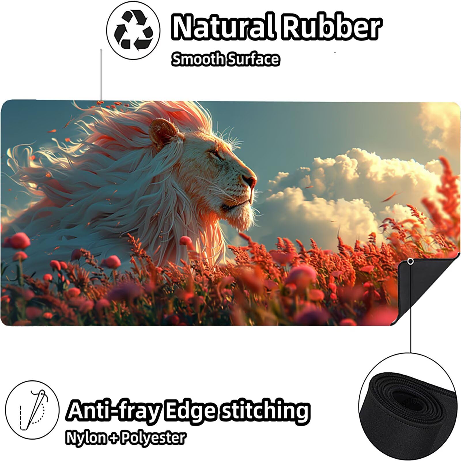 Tappetino Mouse XXL 1500 x 800 mm, Tappetino Mouse Leone, Gaming Mousepad Migliorare la Velocità e la Precisione, Mouse Pad con Base in Gomma Antiscivolo, Ufficio Accessori Gaming, Bianco 9-9250