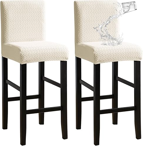 Miniatura 11 de FORCHEER - Juego de 2 fundas para taburete de bar con respaldos, aspecto de cuero, para taburetes de bar de respaldo corto, extraíbles y lavables (2