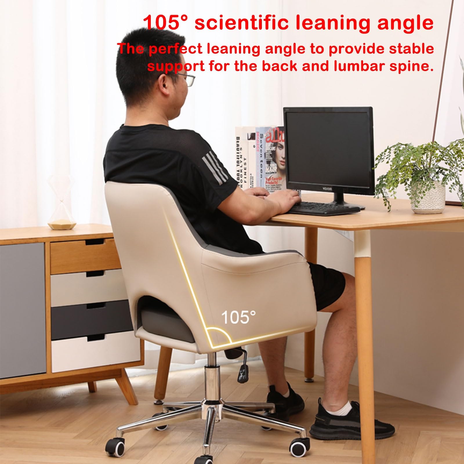 Sedia da scrivania ergonomica per Computer, Moderna Sedia da Ufficio in Similpelle, Sedia Girevole con braccioli, Sedia operativa per Studio/toeletta, Seduta da Studio Regolabile in Altezza,