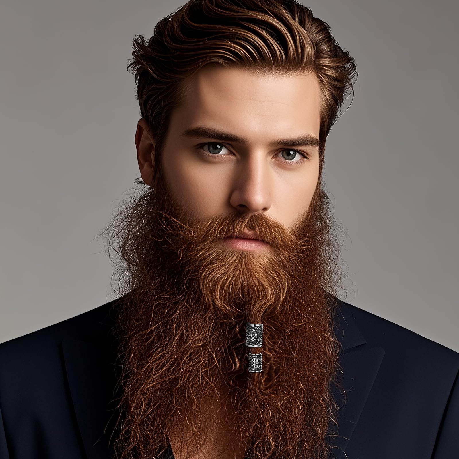 Cupimatch Ensemble de perles de barbe et de cheveux viking : Bijou en acier inoxydable - 6 perles runiques celtiques de 2 tailles avec enfileuse de cheveux - Bijoux DIY pour dreadlocks - Unisexe