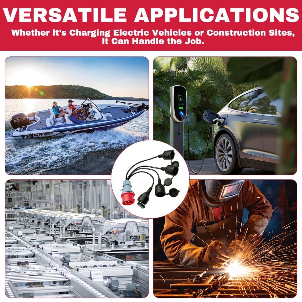 CEE Adapter Starkstrom Verteiler, 32A auf 16A Starkstrom Adapter, 415V Stecker auf 4X 240VAdapter, IP44 CEE AdapterSchuko für Caravan, Industrie, Außenbereich