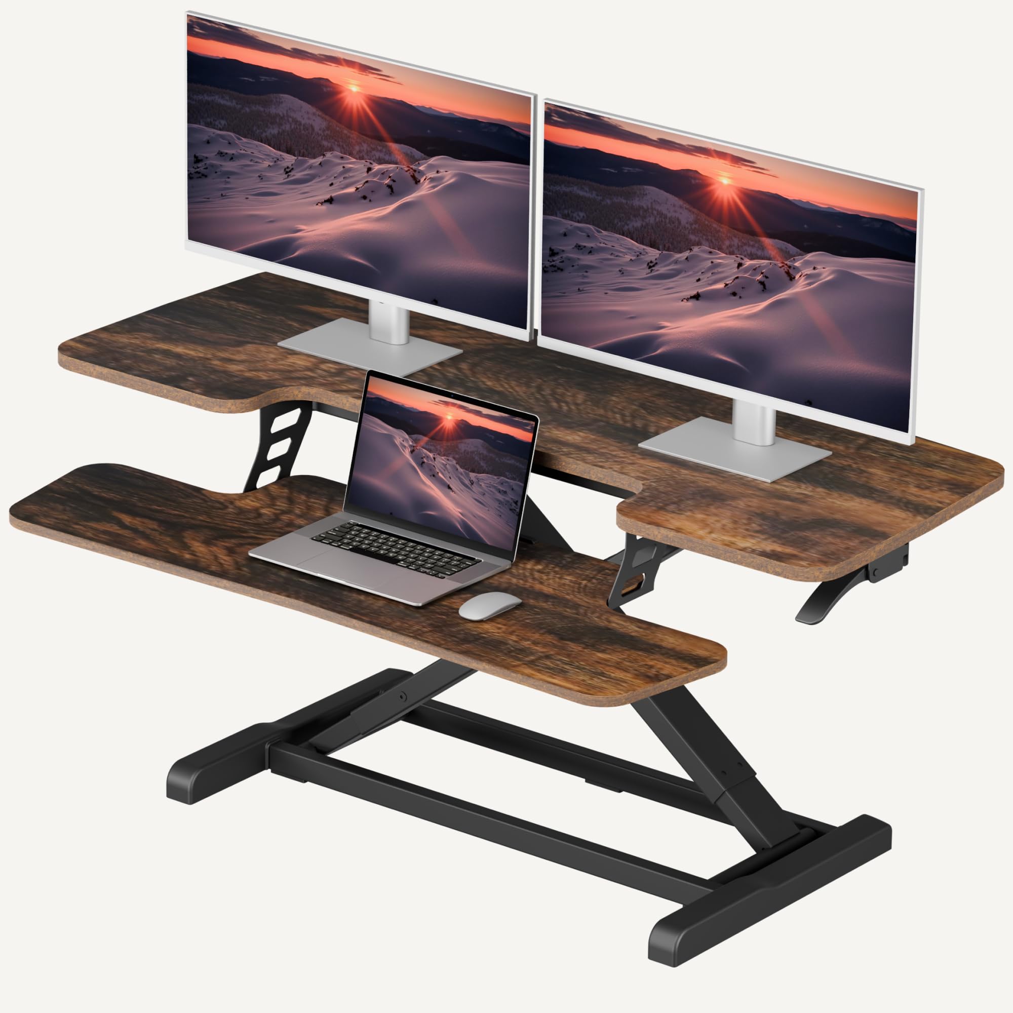 SANODESK 42" Extra Large Standing Desk Converter, Effortless Lift Sit-Stand Riser, Heavy Duty Multi-Device Workstation, Spacious Ergonomic Desktop Riser, Rustic Brown