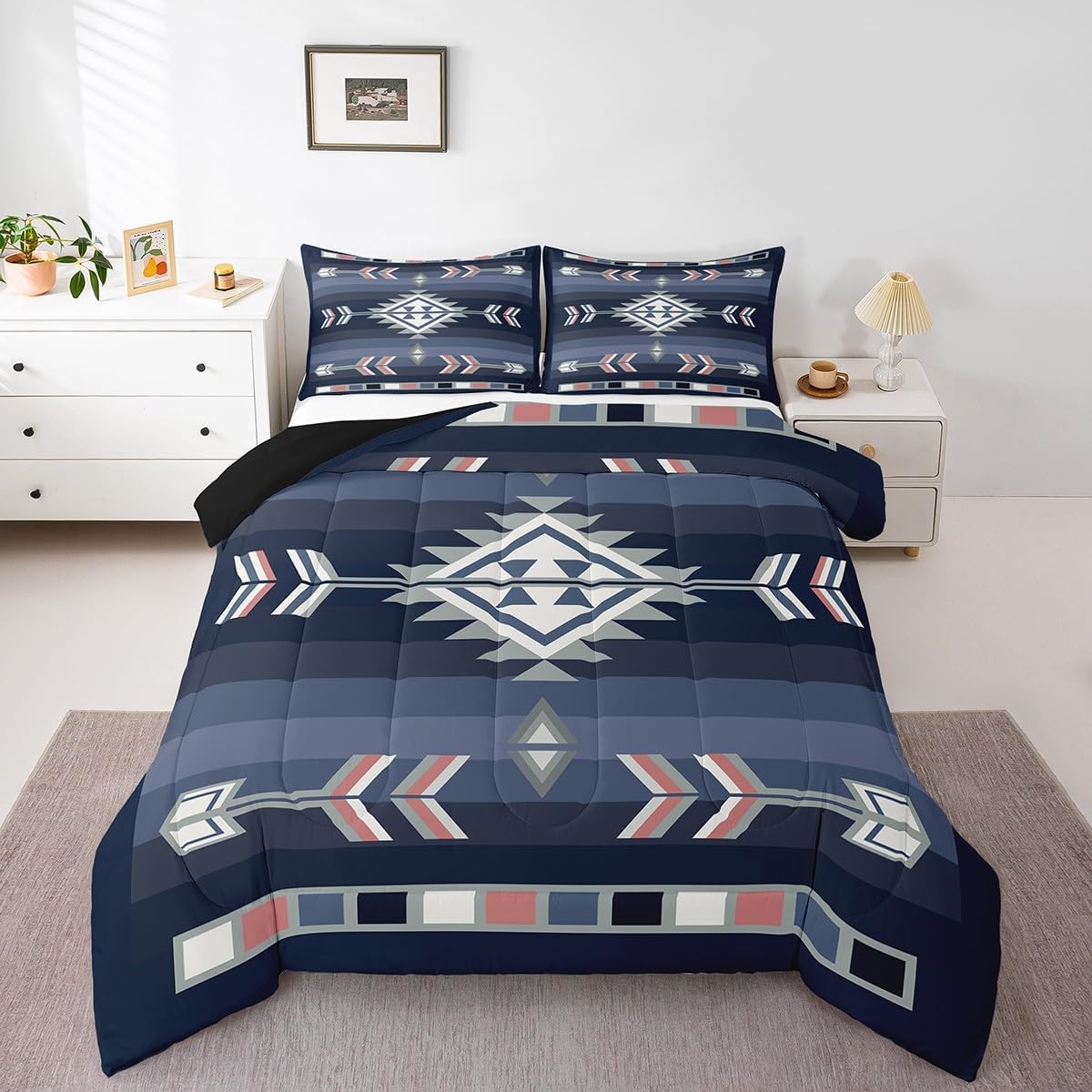 Erosebridal Southwestern Tribal Bedding Sets Queen American Native Western Comforter Set for Boys Teen Adults Men,Boho Aztec Quilt Comforter Rustic Farmhouse Bed Set Cabin Lodge Decor 2 Pillow Cases - Image 2