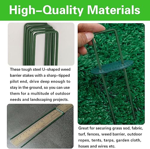 Miniatura 8 de Bakulyor 200 grapas de césped artificial verde + 200 arandelas amortiguadoras, grapas de paisaje de calibre 11 de 6 pulgadas, picos de césped