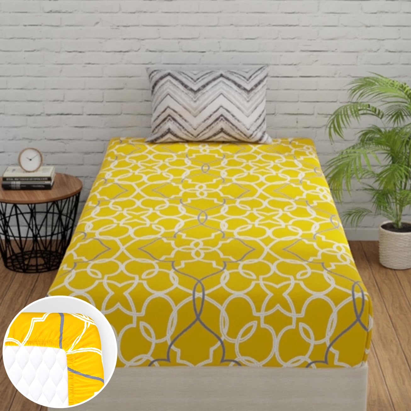 Huesland by Ahmedabad Cotton 144 TC Fitted Single Bedsheet Cotton with 1 Pillow Cover | 3ft x 6.5ft (B0CJ513DQ9) Amazon Price History, Amazon Price Tracker