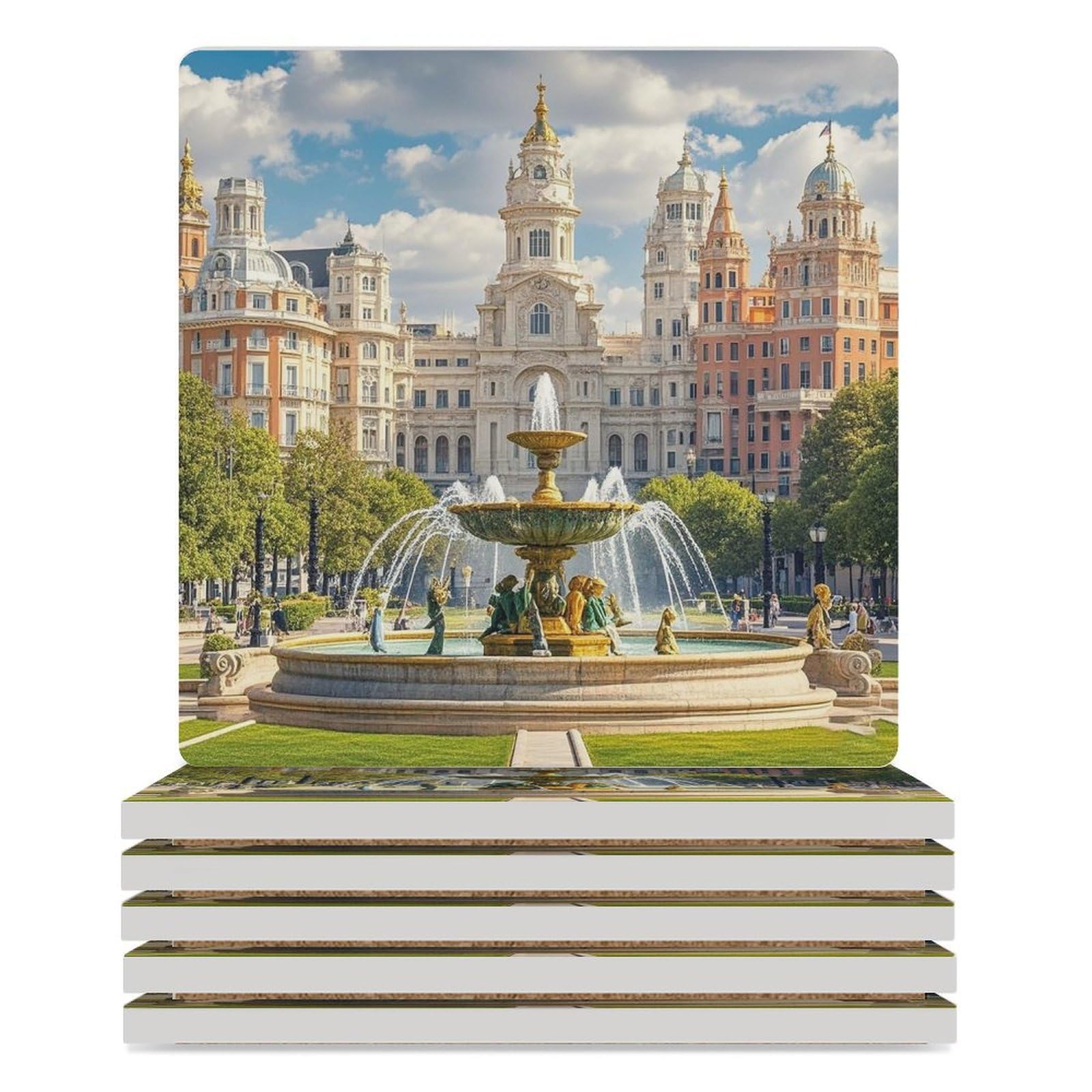 Lot de 6 sous-verres carrés en céramique imprimés ville pour table
