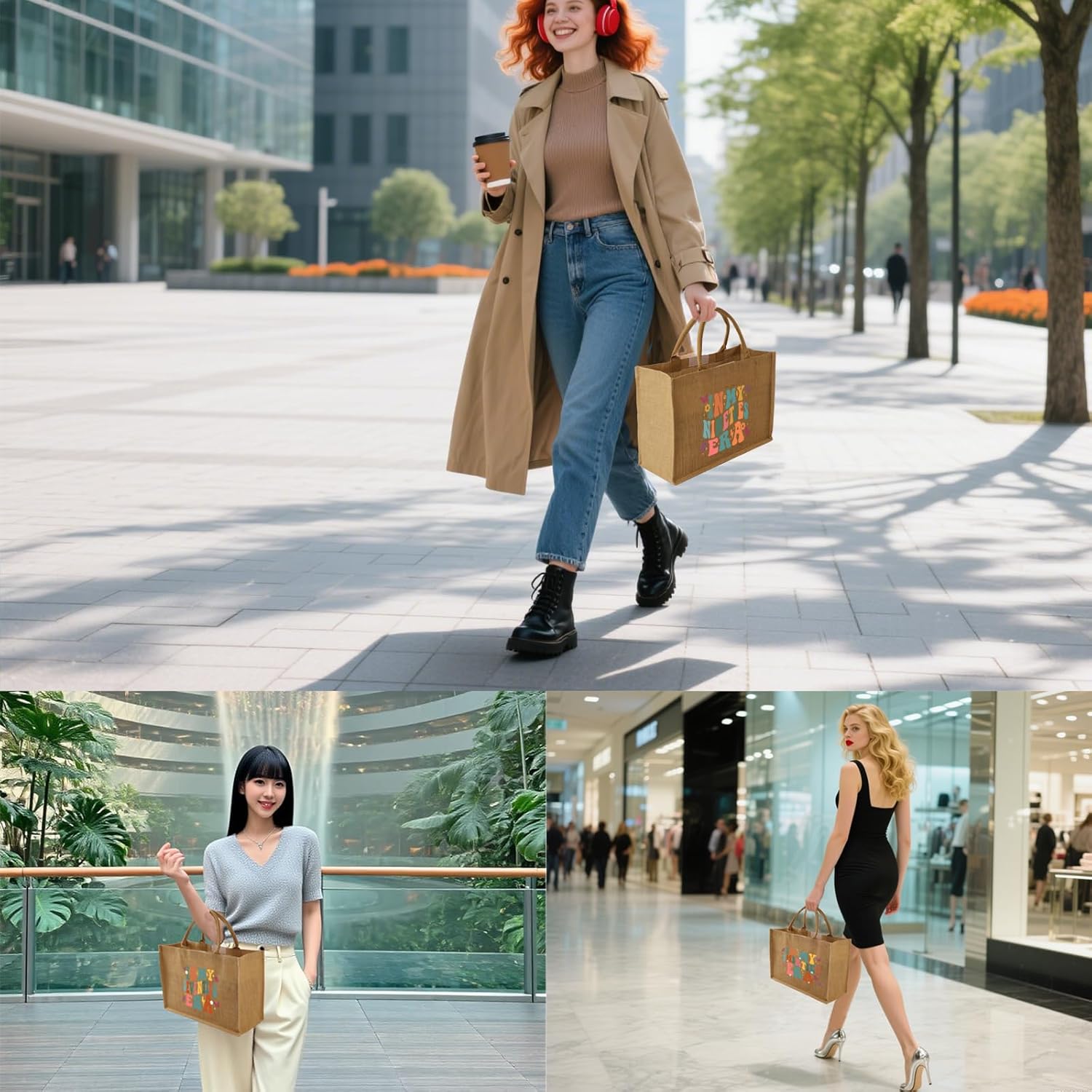 30 40 50 60 70 80 90 Jute Burlap Tote Bags Birthday Gifts for Women, 17" x 6.8" x 11.8" - Image 5