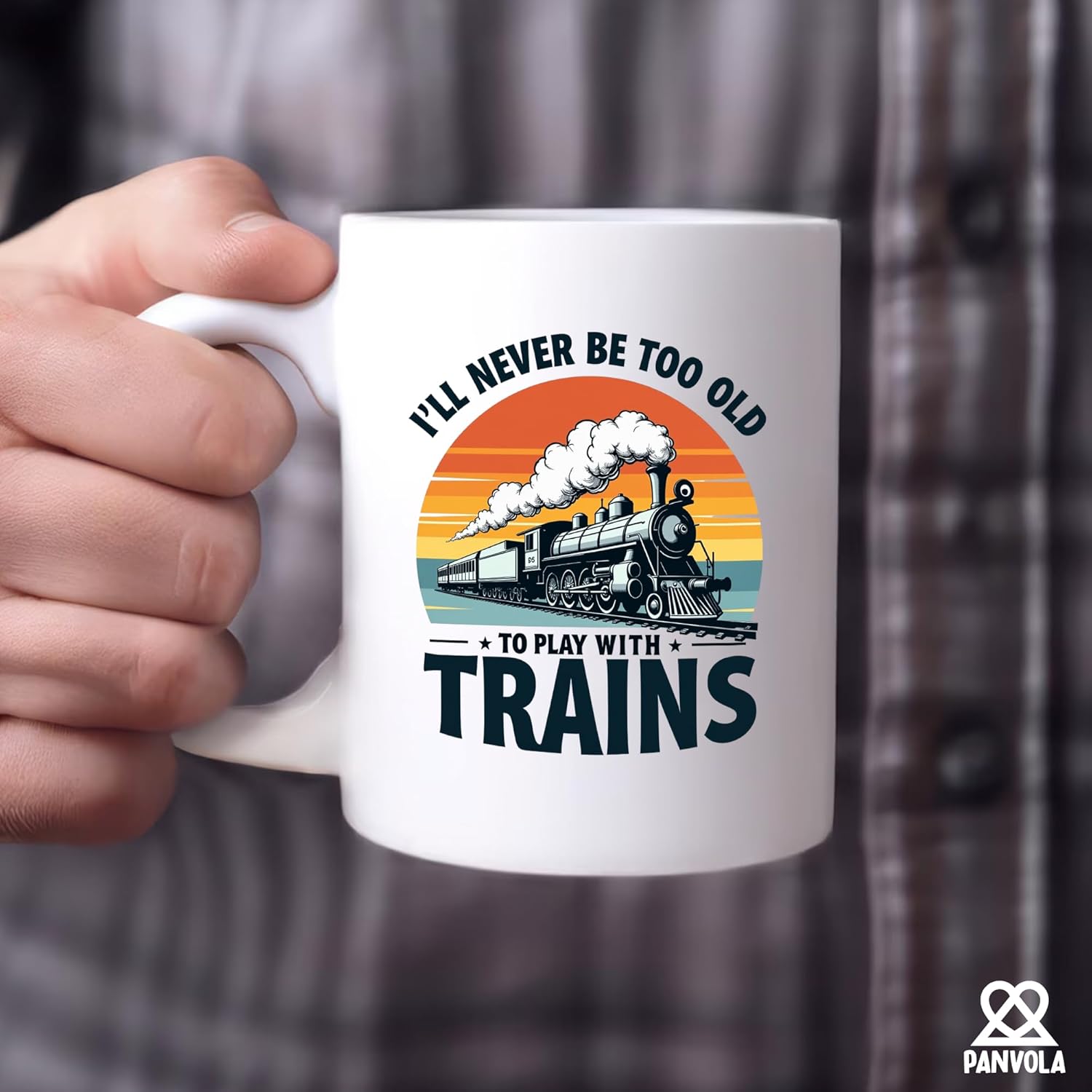 Panvola I'll Never Be Too Old To Play With Trains Funny Train Lovers Gifts For Dad Mom Husband Brother Sister Wife Friend Coworker Train Engineer Ceramic Mug 11 oz White - Image 6