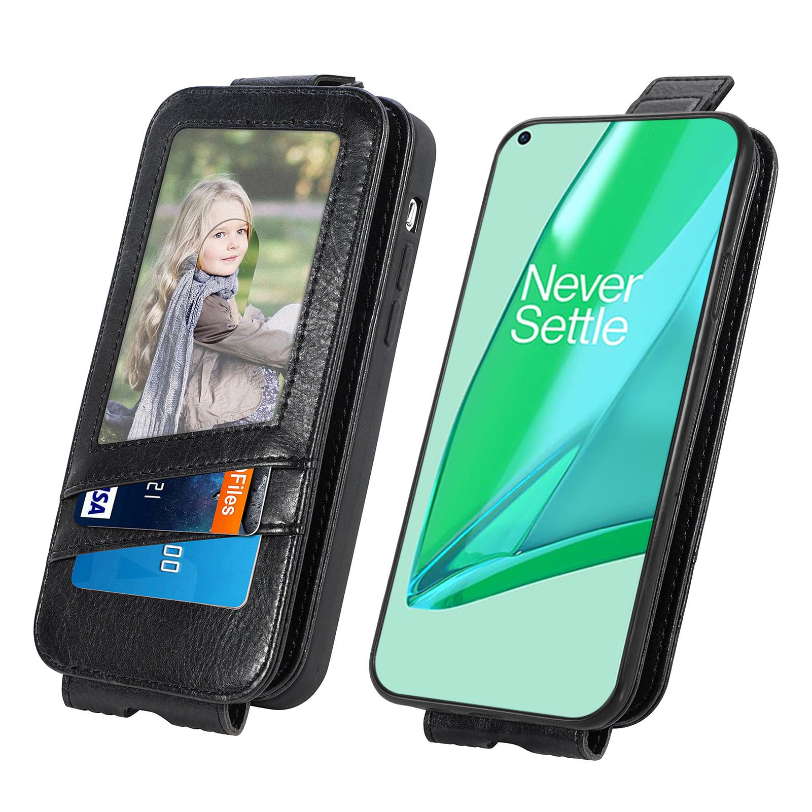 Asuwish Cover Portafoglio Per OnePlus 9 Pro Con Pellicola Vetro | Custodia In Pelle Con 10 Slot Carte E Supporto Regolabile | Protezione 360° | Colore Nero - 3