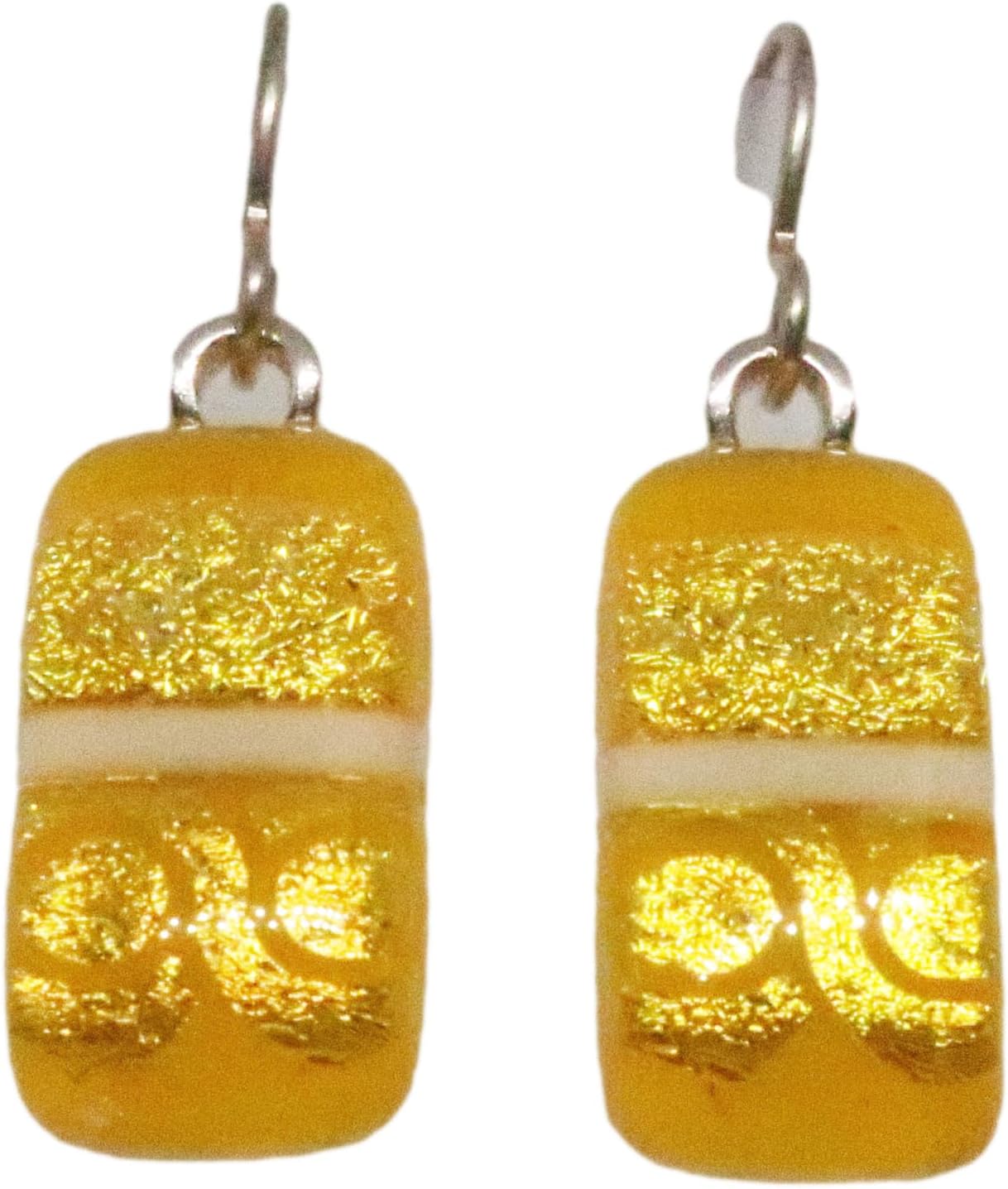Marigold Honey Gold Fused Dichroic Glass Sterling Silver Dangle Earrings N182