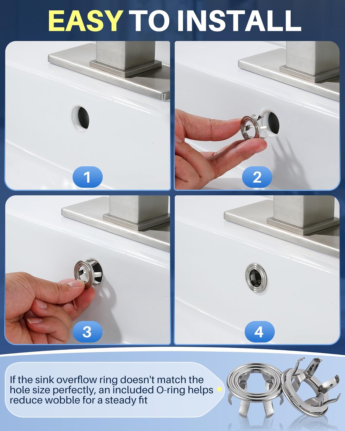 Sink Overflow Ring Brushed Nickel: 2 Pack Solid Brass Bathroom Sink Overflow Trim Cover, Hole Insert Caps Replacement for Bathroom Kitchen Vanity Basin