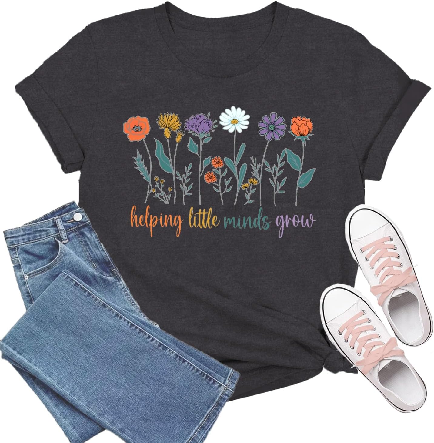 Teacher Shirt for Women Preschool Teacher Tshirt Helping Little Minds Grow Tee Top