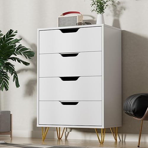 Miniatura 3 de Cozy Castle Cómoda de 4 cajones, cómoda de 36 pulgadas de alto para dormitorio, cómoda de cajón blanco, cómoda blanca dorada, cómoda moderna como