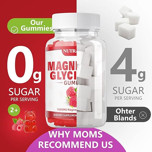 Miniatura 6 de Gomitas de glicinato de magnesio 1000 mg con L-treonato de magnesio, suplemento de complejo de magnesio y potasio quelado con VitD, B6, CoQ10,