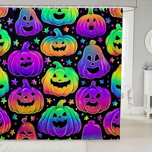 Miniatura 16 de Juego de cortinas de ducha de baño con fantasmas blancos, gatos negros, murciélagos, decoración de Halloween, cortinas de baño impermeables
