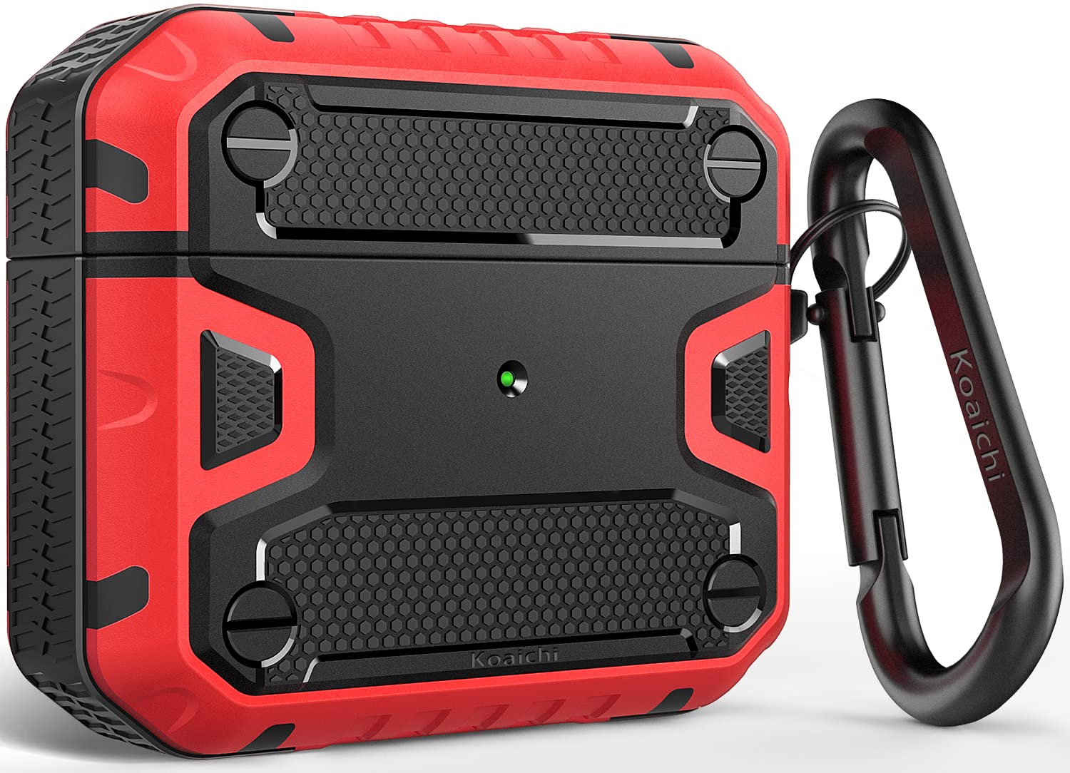 Koaichi Compatible with AirPods 3rd Generation Case(2021), Full-Body Rugged Hard Shell Protective Case Cover with Keychain Designed for AirPods 3 Case, Black/Red [US Patent Registered]