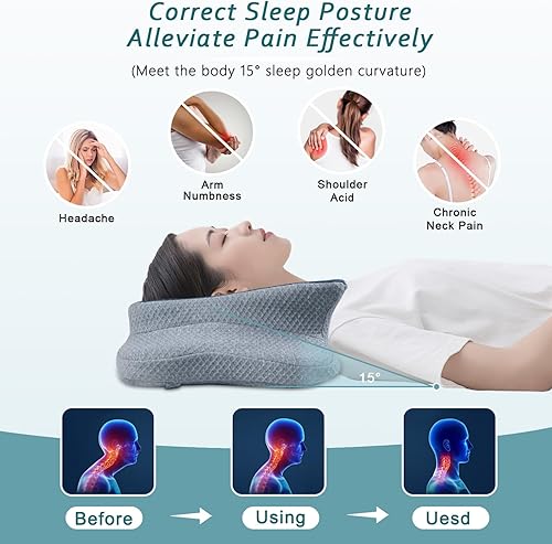 Miniatura 2 de Almohada cervical para el cuello para aliviar el dolor de dormir, almohadas de espuma viscoelástica de contorno, almohadas ergonómicas para dormir