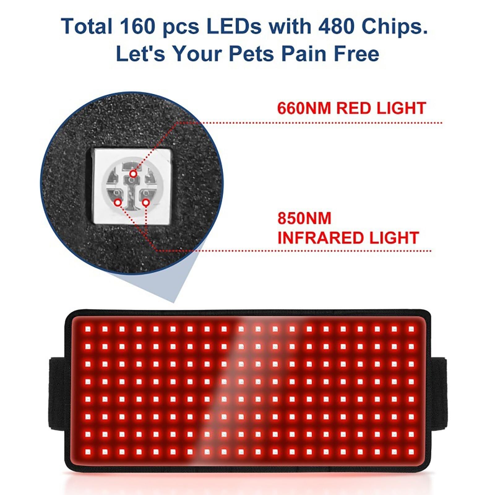 Cinturón de terapia de luz roja for mascotas, dispositivo de terapia de luz roja infrarroja antilamido portátil, for aliviar el dolor, cuidado de heridas en perros, gatos y caballos