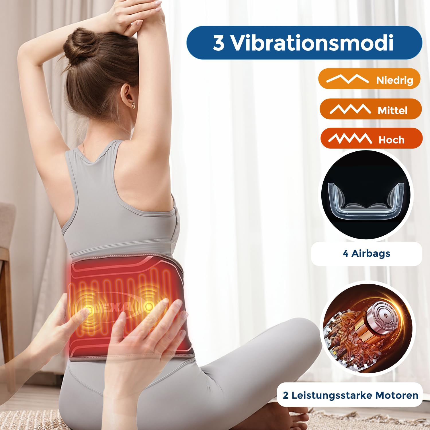 Wärmegürtel Rücken mit 3D-Airbag-Massagegerät, Kabelloses Heizkissen mit Abschaltautomatik, 4 Wärmestufen & 5 Vibrationmoden, Elektrisches Wärmegürtel Geschenke für Männer, Frauen Heating Pad for Back