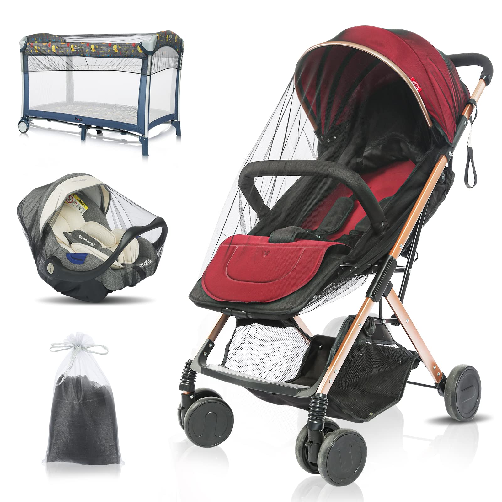 V-FyeeMosquito Net, Baby Stroller Net, Black Visible Breathable Mesh Cover Bug Netting for Strollers Bassinet, Pack N Play,Car Seat, Camping Travel Gear