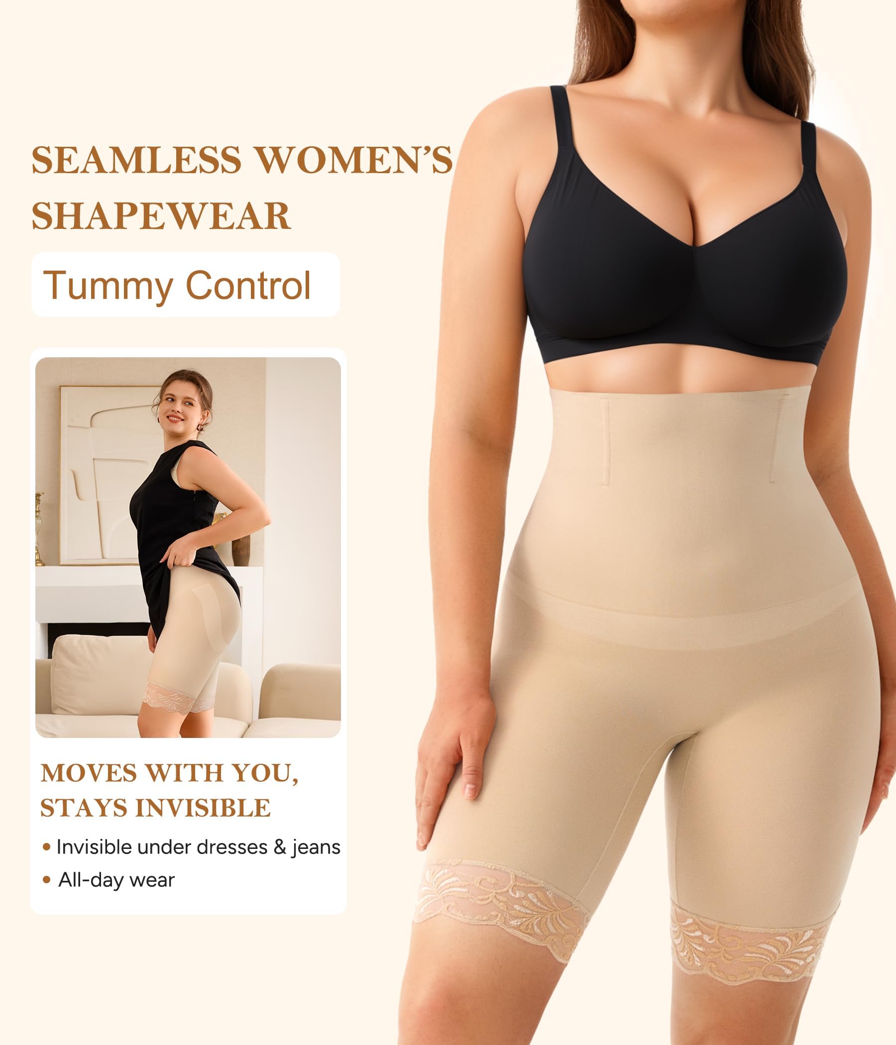 Junlan Damen Shapewear Bauchweg Unterhose Hohe Taille Figurformend Miederpants Bauchkontrolle Höschen Shaping Unterwäsche Miederhose mit Bein stark formend Body Shaper