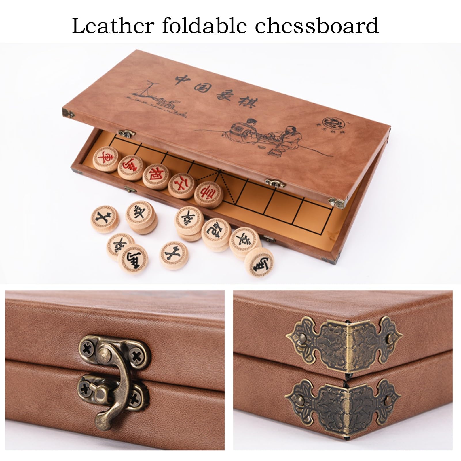 2 Spieler Chinesischen Schach Spiel Set Buchenholz Tragbare Xiangqi Mit Faltbare Bord Tischplatte Strategie Brettspiel(A,5.8cm/2.3in)