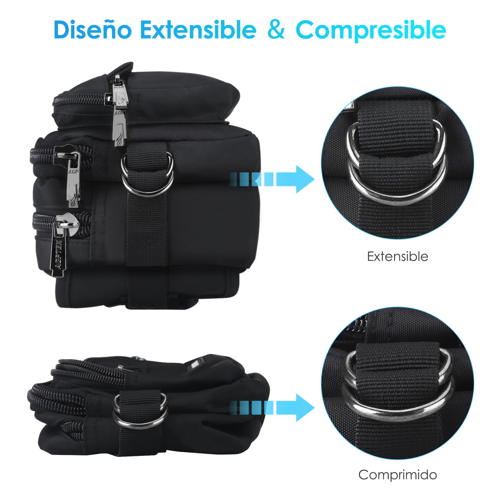 AGPTEK Riñonera Deportiva Hombre y Mujer con 5 Bolsillos, Riñonera Grande de Trabajo, Riñonera Antirrobo RFID con Cinturón Ajustable para Running, Viaje y Camping