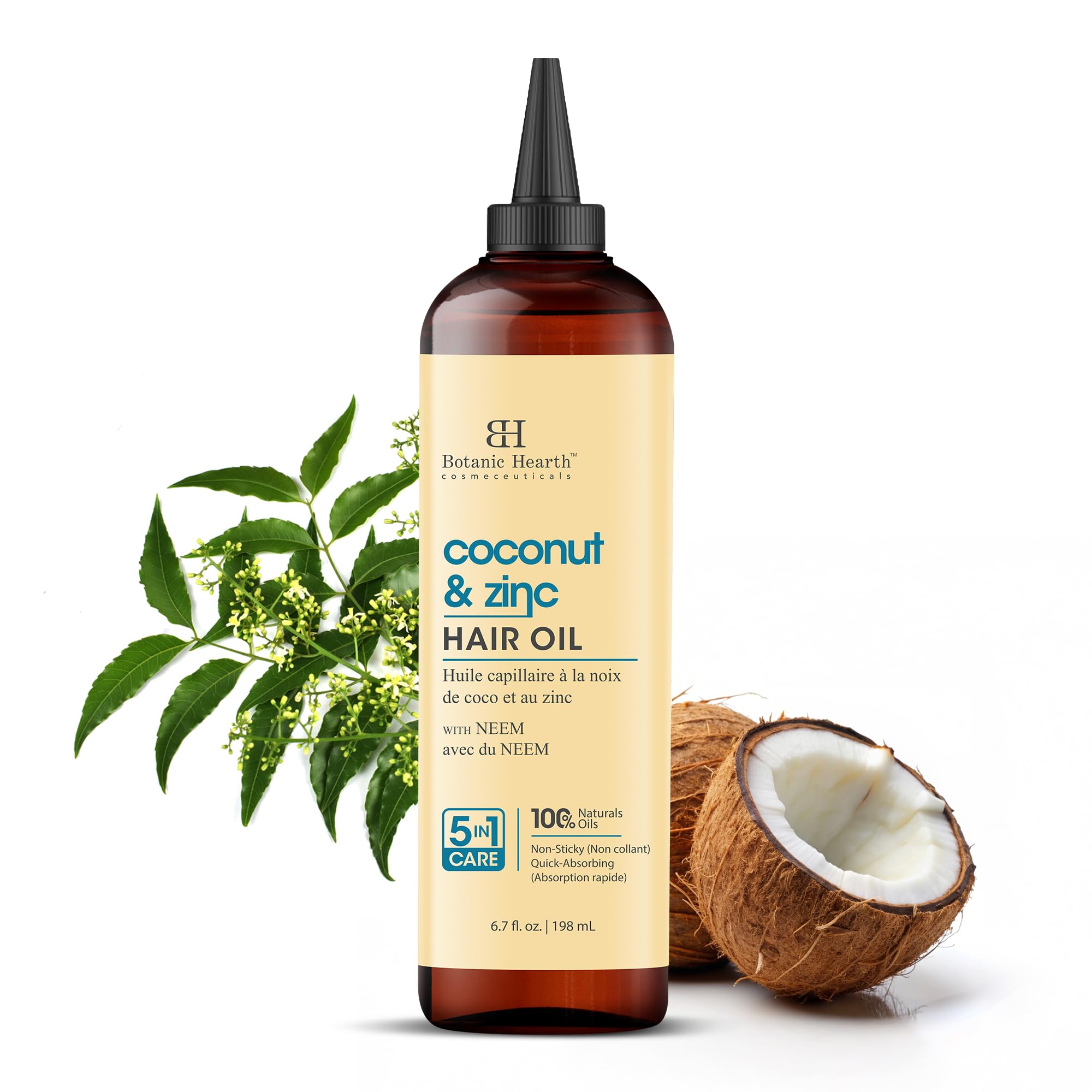 Botanic Hearth Coconut & Zinc Pyrithione Hair Oil - 6.7 fl oz - Moisturizing and Nourishing Hair Treatment for Dry Scalp and Healthy-Looking Hair - Paraben Free - For All Hair Types
