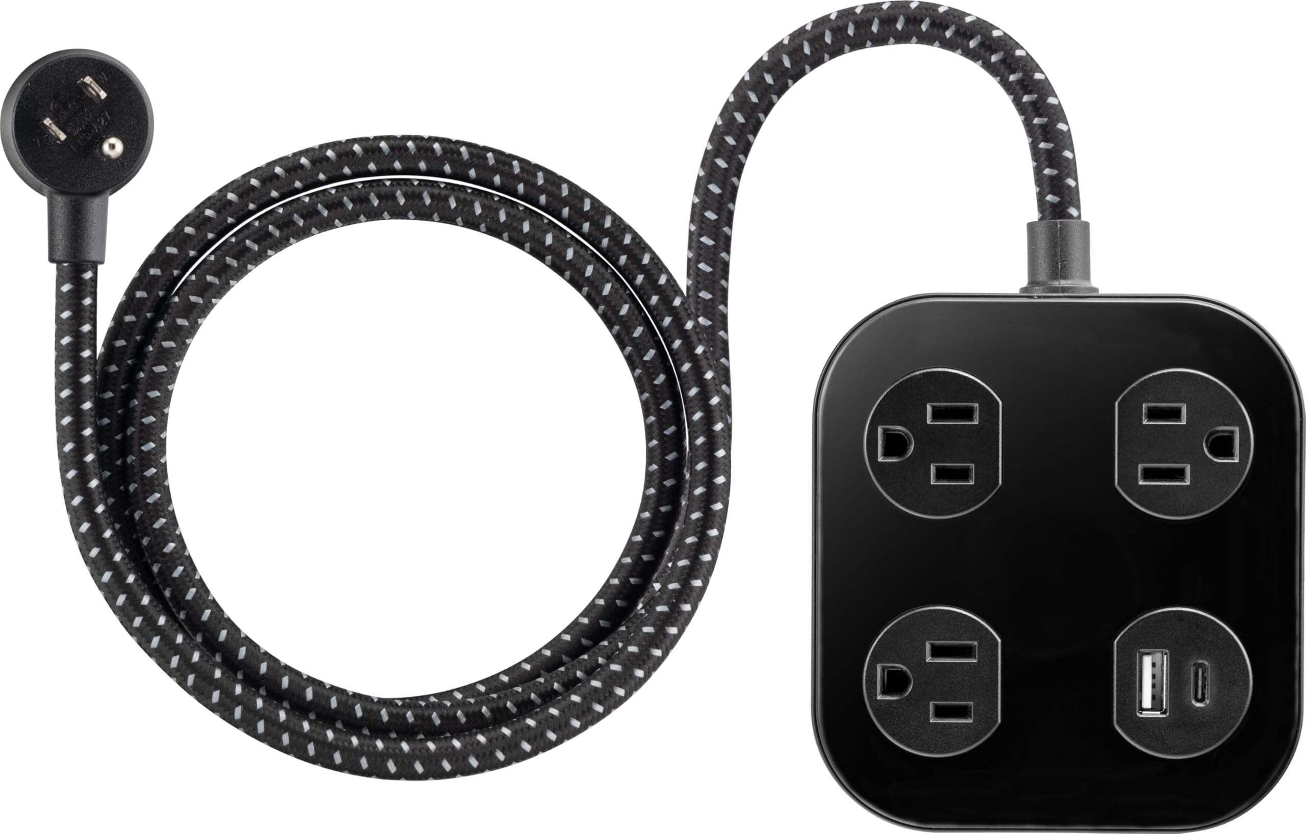 GE UltraPro 3-Outlet Surge Protector with USB, 245 Joules, 1 USB-A & 1 USB-C Port, 4ft Braided Extension Cord, Flat Plug, Adapter-Spaced Outlets, ETL Certified, Black, 85876