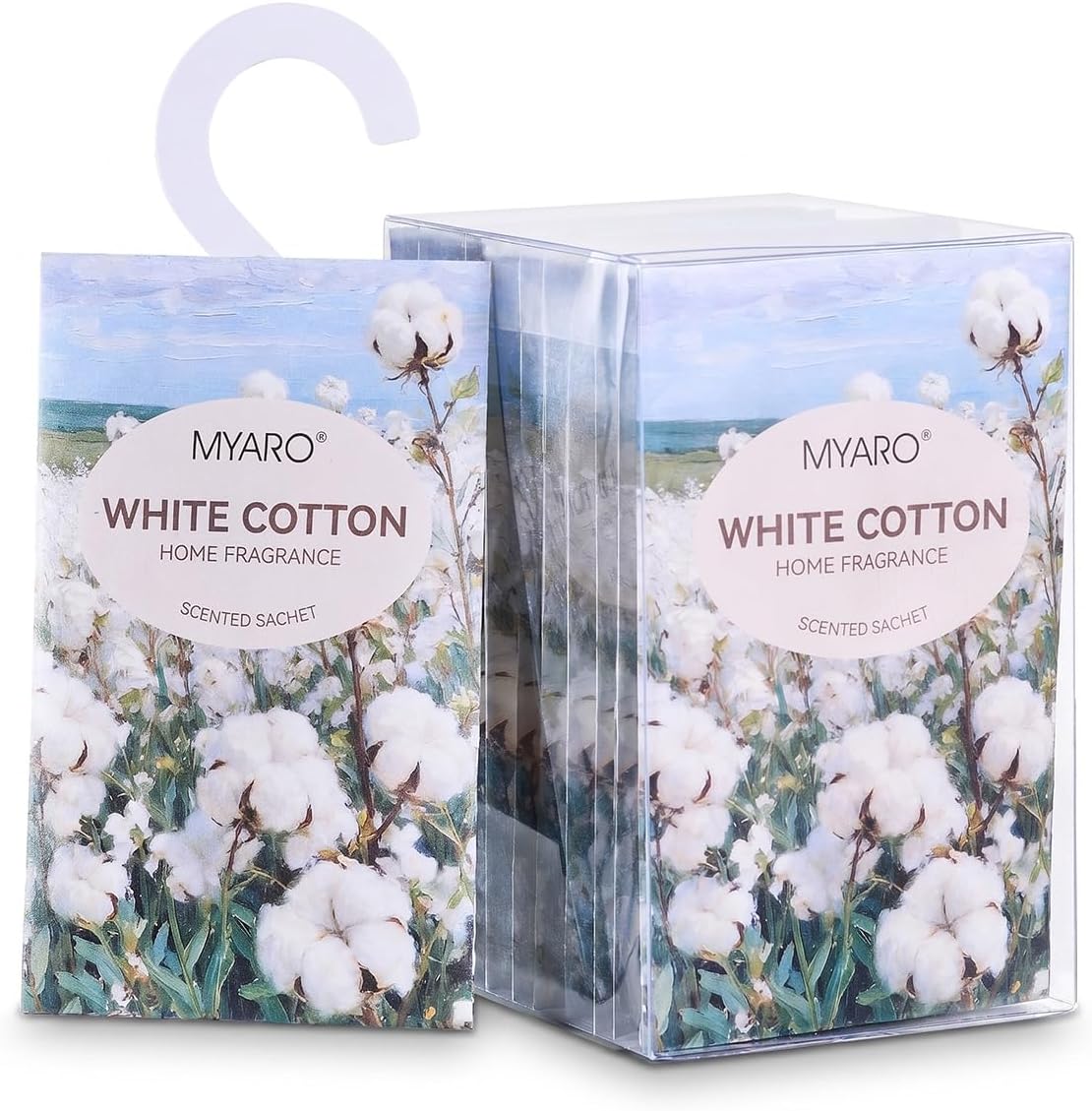MYARO Hanging Sachets Air Freshener for Home: 12 Packs Clean & Fresh Hanging Scented Sachet Bags for Closet, Clothes, Lingerie Drawer, Car, Bedroom, Laundry Fragrance Gift for New House (White Cotton)