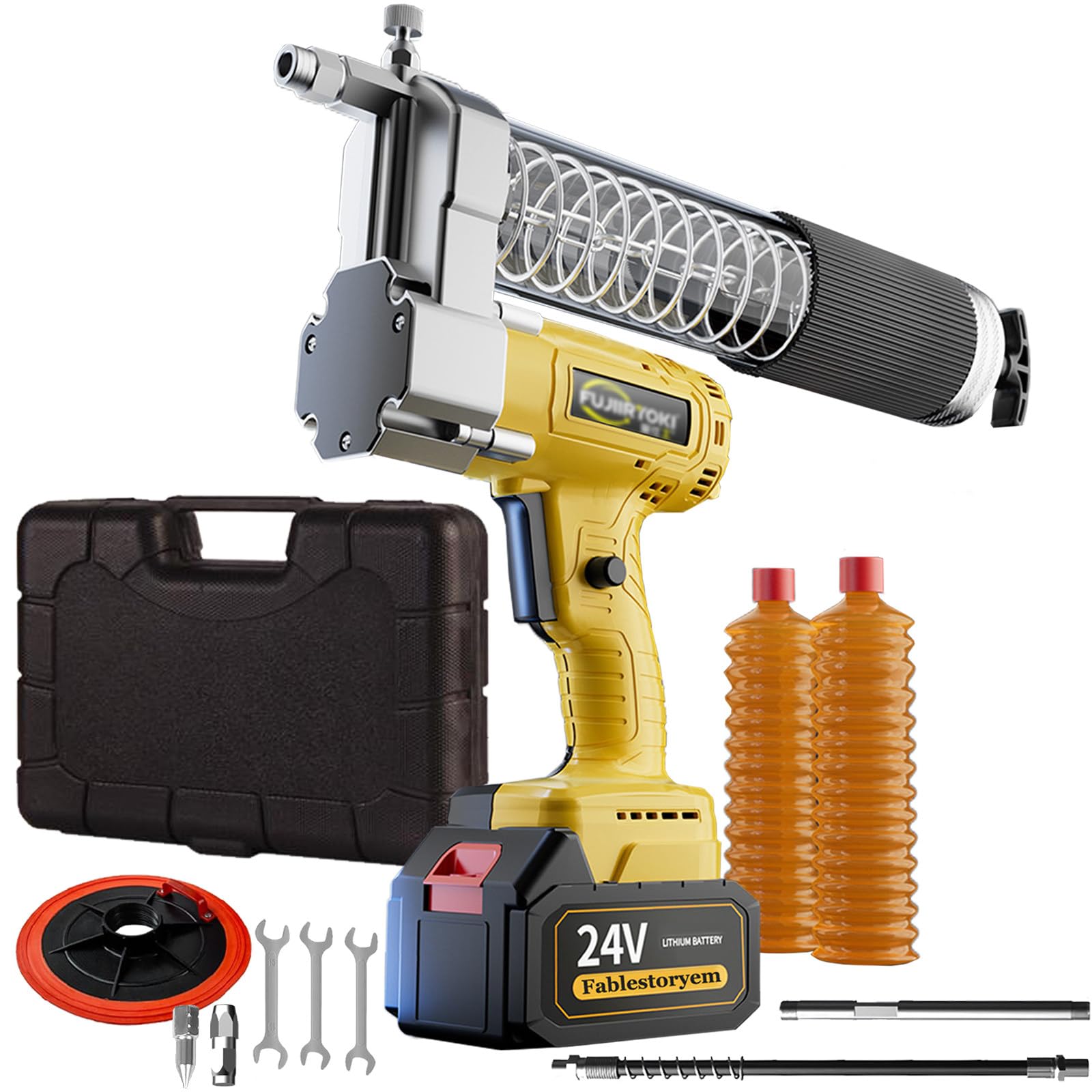Kit de Máquina Engrasadora de Batería, Máquina Engrasadora Inalámbrica Profesional, Batería de 19800mAh 24V, 12000 Psi, con Manguera de Resorte de 18", Manguera Rígida, Boquillas,1 battery