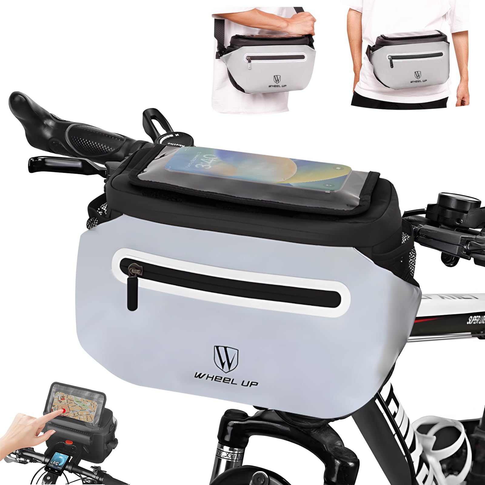 Munaduna Fahrrad Lenkertasche, 4.5L Wasserdicht mit Verstellbarem Handyhalter (bis 7