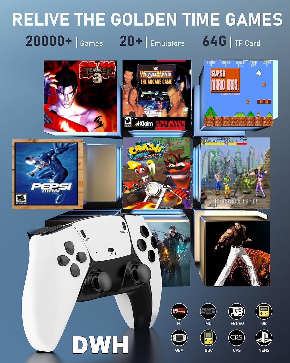 PixleSage Wireless Retro Gaming Console - 2 Player, 1080p HD, 24000+ Games, 2.4G Wireless Controllers 1