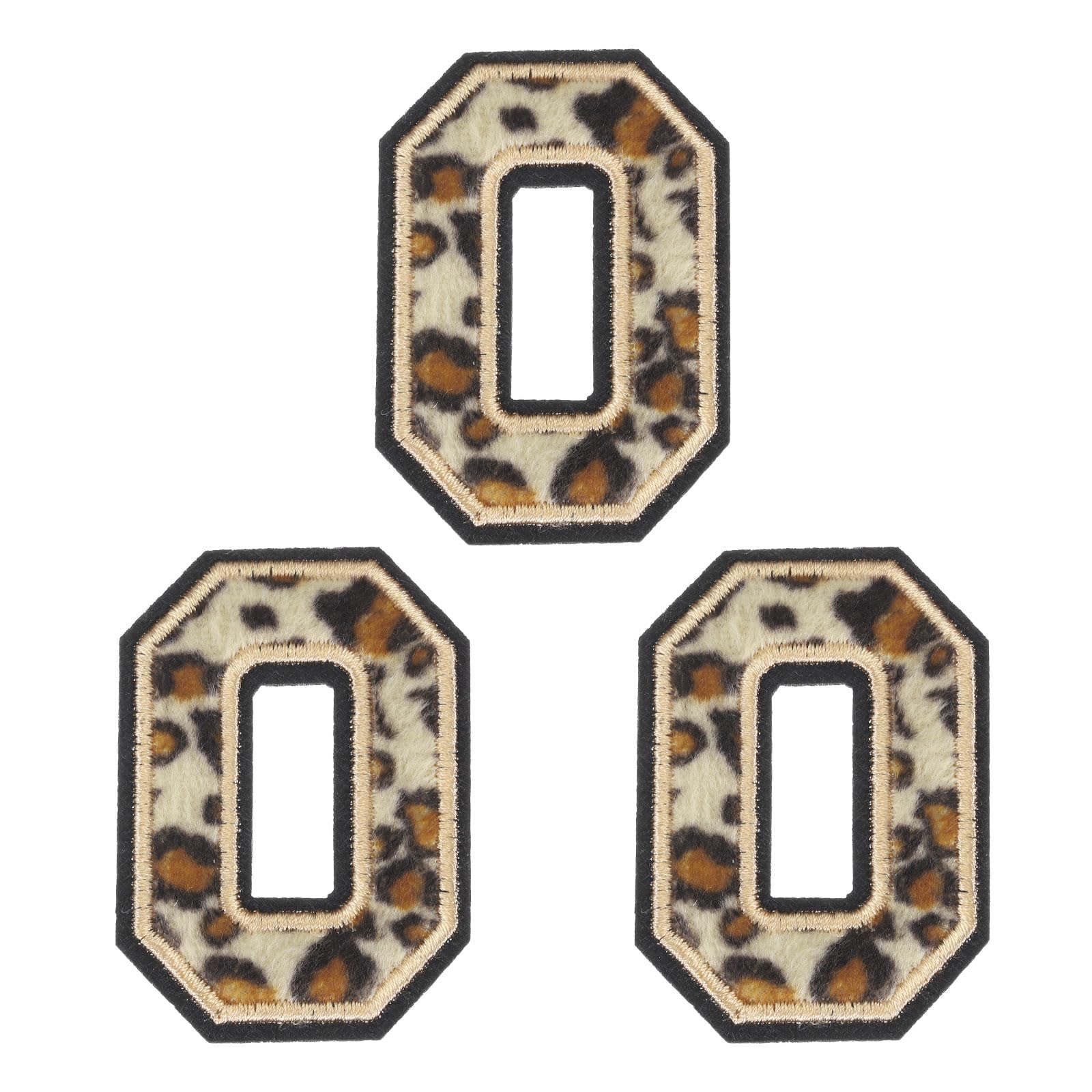 sourcing map Letters O Patches Leopard Iron-On Letters O Patch Black Border Sew Embroidered Applique Patches 6CM/2.36 Inch Hot Melt Adhesive Process for Clothing Repair Backpack Jean,Pack of 3