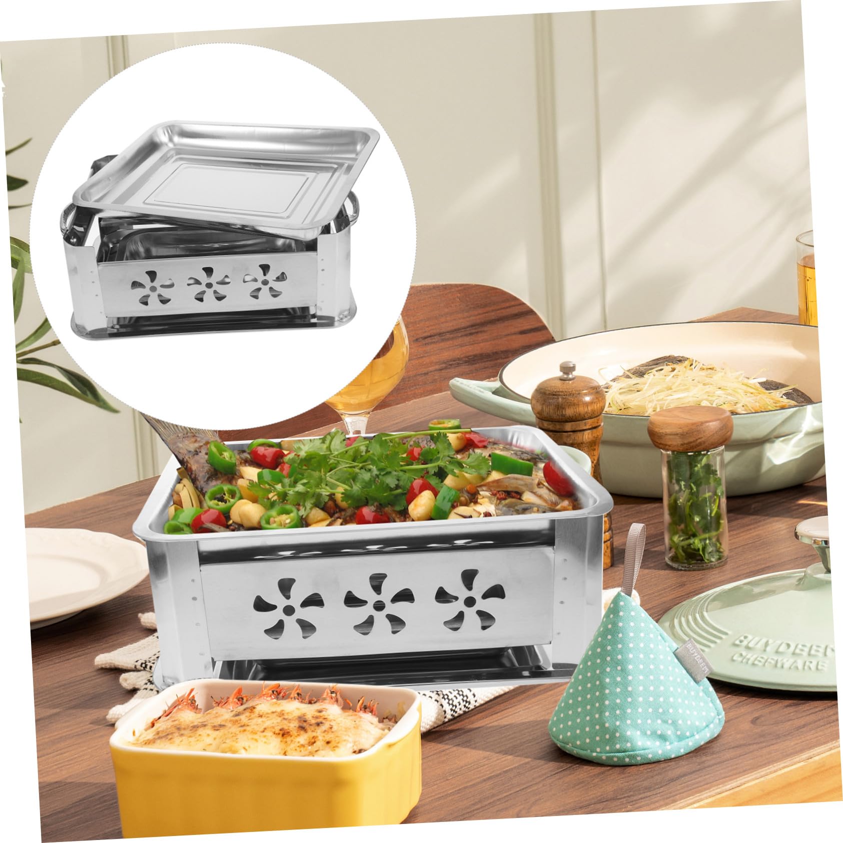 Edelstahl BBQ Grill & Buffet Kartoffelhalter mit rutschfesten Füßen - Rechteckiges Tablett für Camping, Outdoor Cookouts und Grillpartys