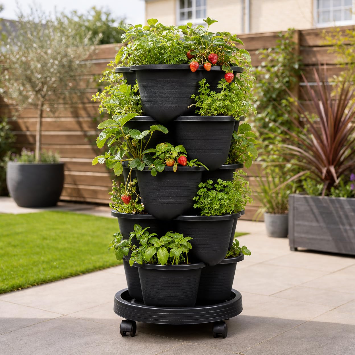 Liwankaqi Strawberry Planter with Wheels 5 Tier Stackable Vertical Planter