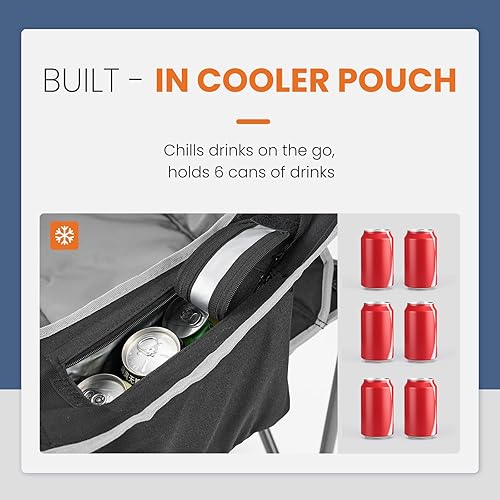 Miniatura 7 de Sweetcrispy Silla plegable para campamento, soporte resistente, asiento acolchado plegable con bolsillos laterales, portavasos y bolsa térmica