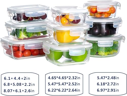 Miniatura 4 de Bayco - Juego de 9 recipientes de almacenamiento de vidrio con tapas, contenedores para comidas preparadas, herméticos, recipientes de vidrio con