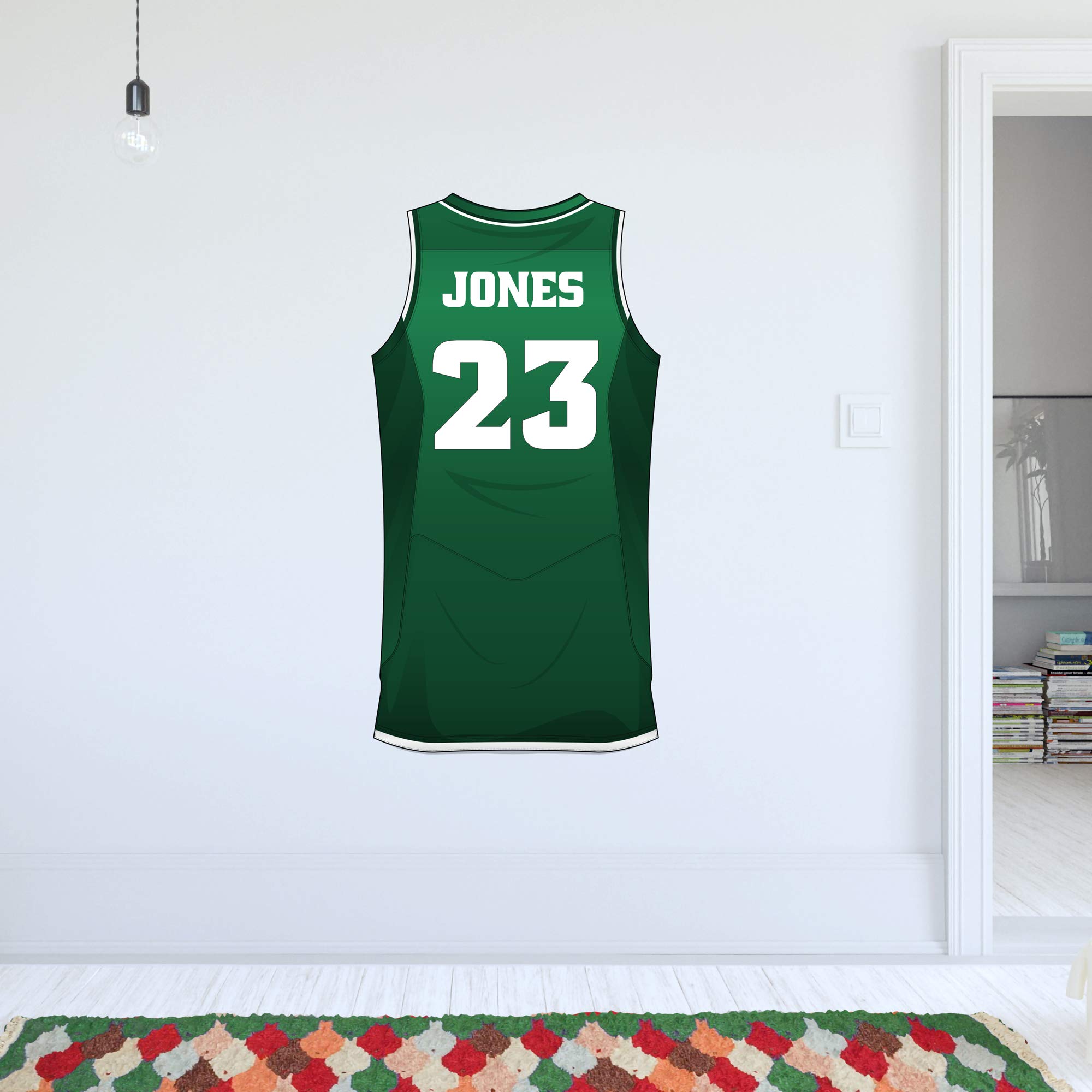 Beautiful Game Red Personalised Basketball Jersey Name Wall Sticker Bedroom Art Decal Mural Kids (60Cm Height X 30Cm Width)