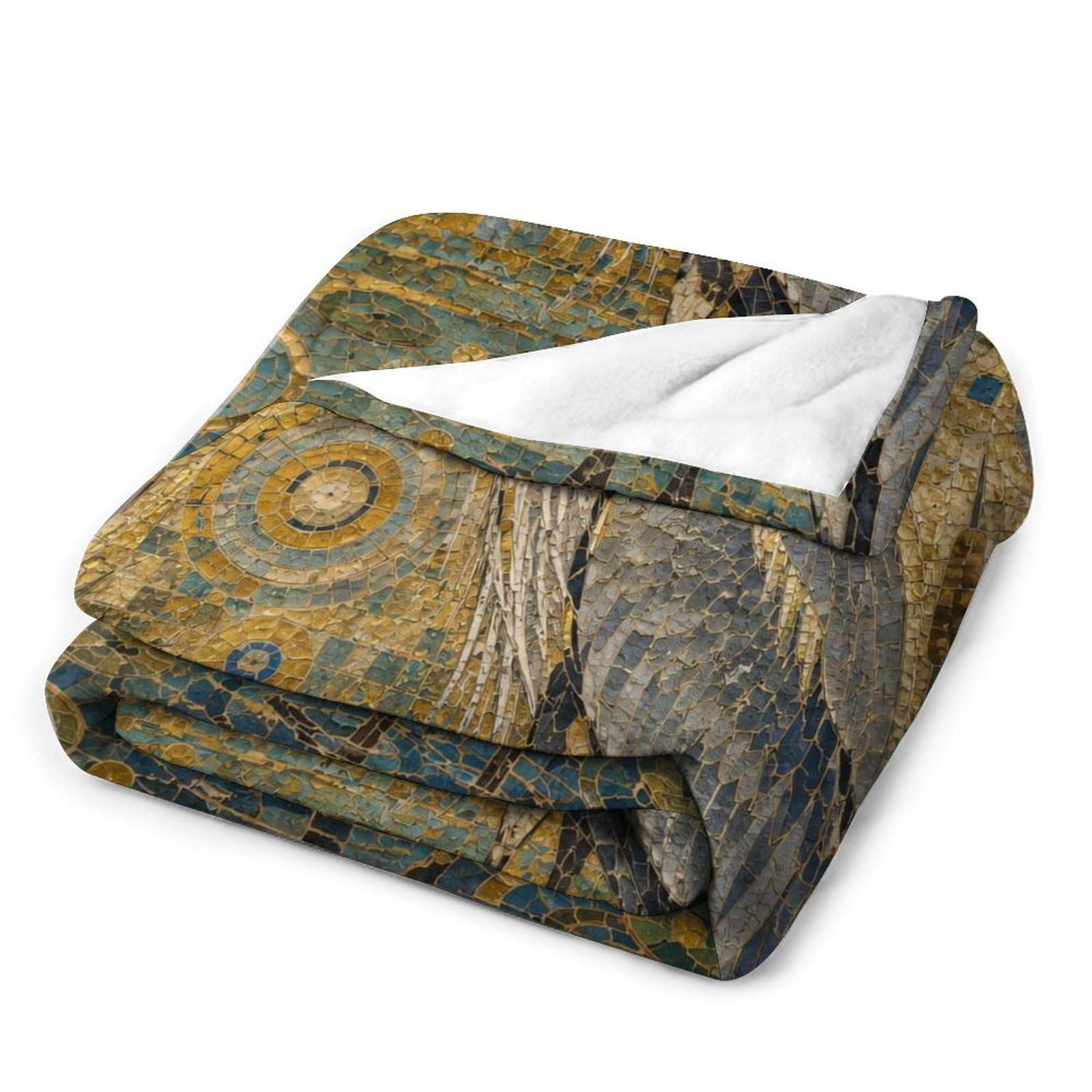 Airone e Loto Coperta Morbida Flanella Divano Letto Coperta Casa Divano | coperta pile divano con Mosaico in oro blu e Uccello delle zone umide, per angolo lettura, soggiorno, 175x200cm(70x80in)