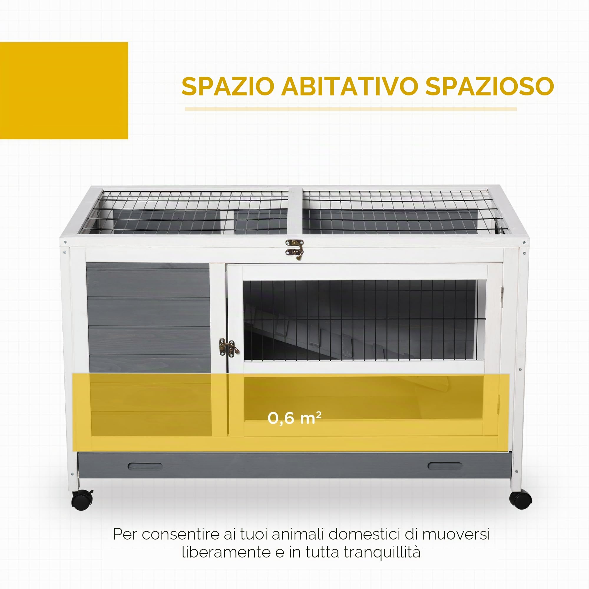 PawHut Conigliera legno rialzata interni 40,25"x23,5"x25" Grigio