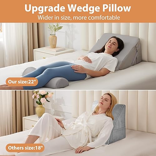 Miniatura 7 de Juego de 3 almohadas de cuña, cabecera de almohada de cuña ajustable, almohadas de cuña para aliviar el dolor de espalda, dormir, poscirugía,