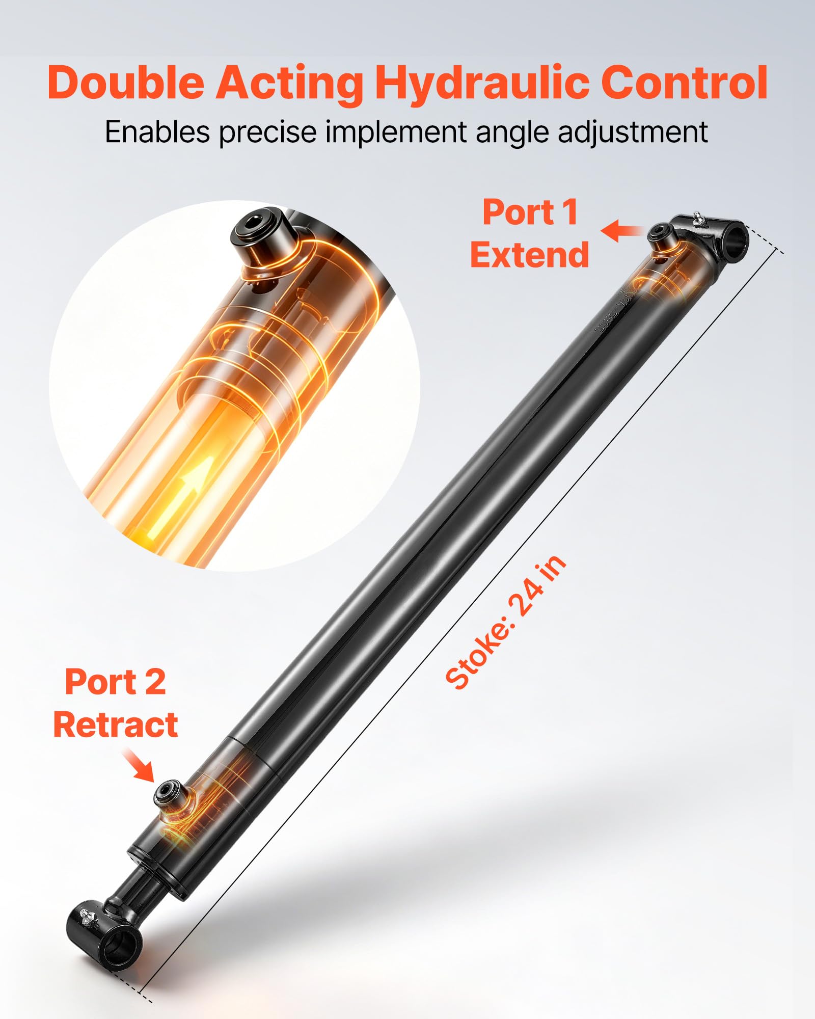 VEVOR Cilindro Hidráulico de Doble Efecto, 3500 PSI, Carrera de 610 mm